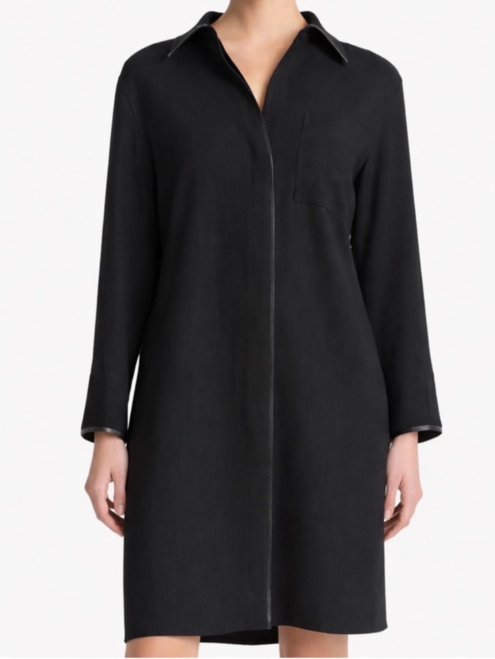 Vince Black Faux Leather Trim Shirtdress, size XXS, NWT
